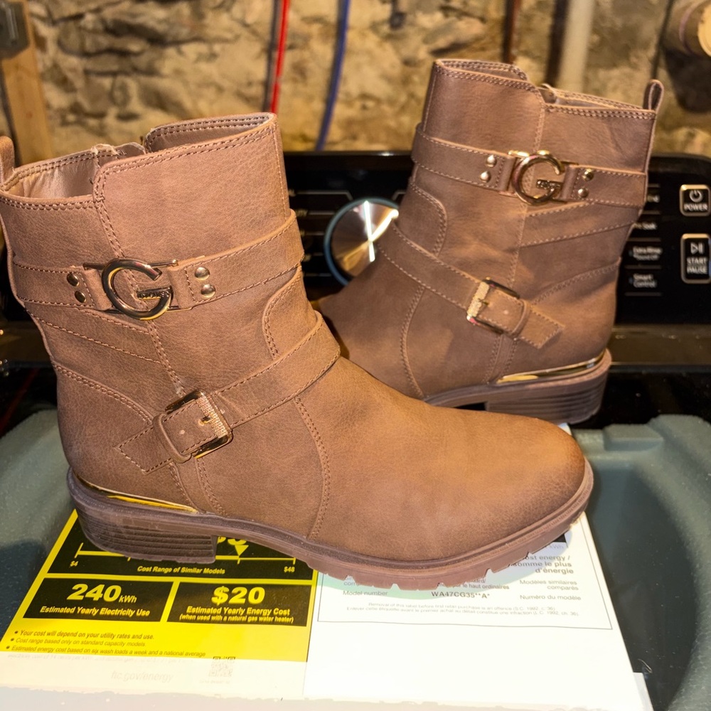 Guess Brown Combat Boots with Buckle Detail